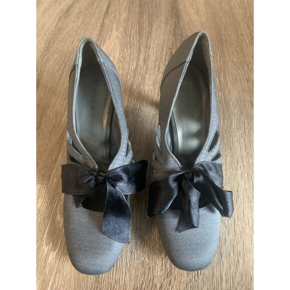 Ann Marino Gray Herringbone High Heel Shoes with Black Bow Size 7.5 Dance 20s - Picture 5 of 7